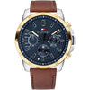 Tommy Hilfiger 1791561 Decker Navy Dial Two Tone Stainless Steel with Leather Strap Watch