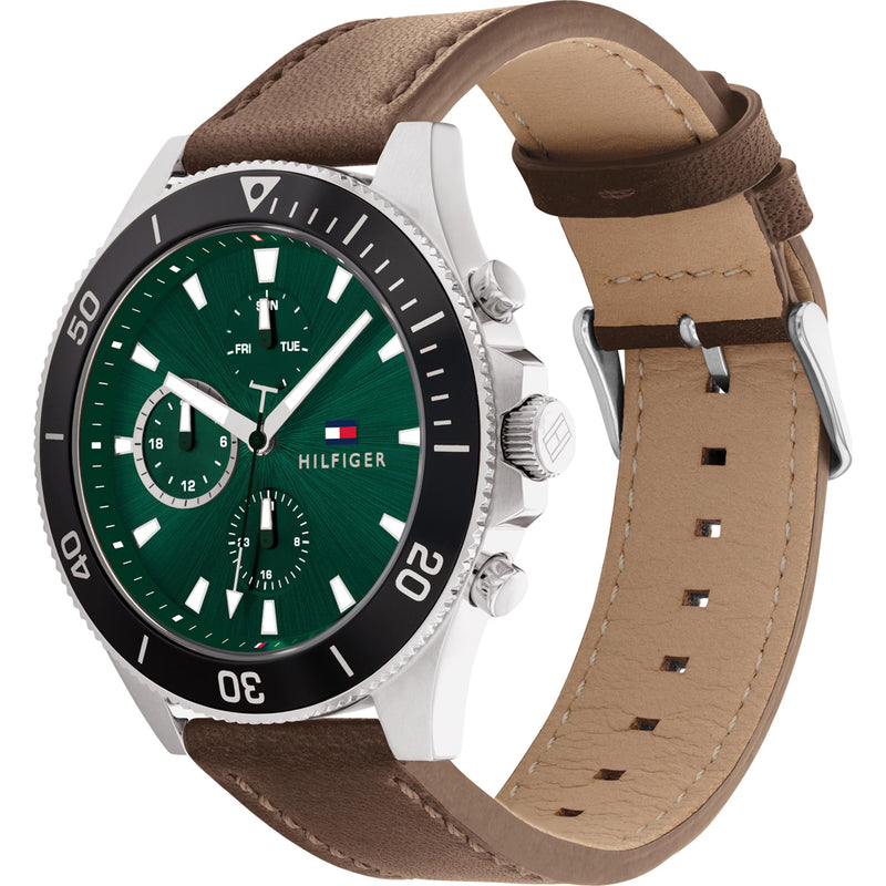 Tommy Hilfiger 1791983 Men's Green Leather Strap Watch