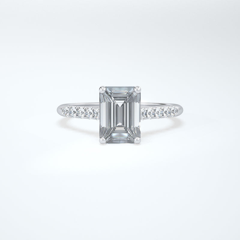 Emerald cut solitaire lab created diamond ring in platinum