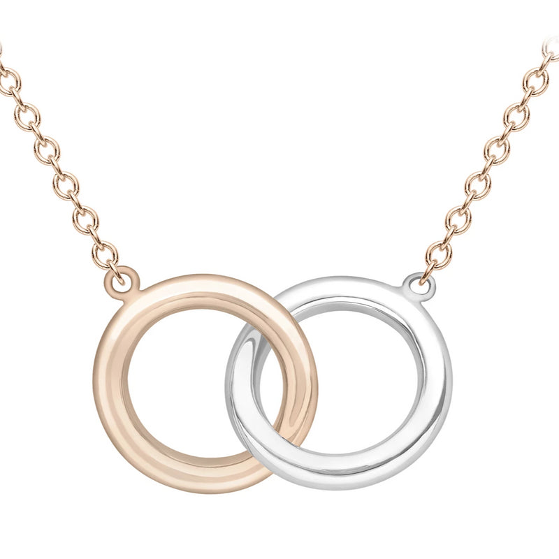 9ct rose and white gold double rings pendant