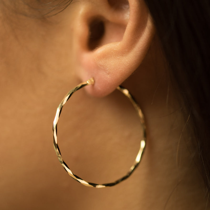 9ct Yellow Gold 38mm Diamond Cut Creole Earrings