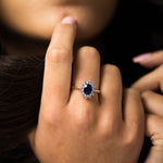 9ct.Yellow Gold Created Sapphire & Cz Cluster Ring