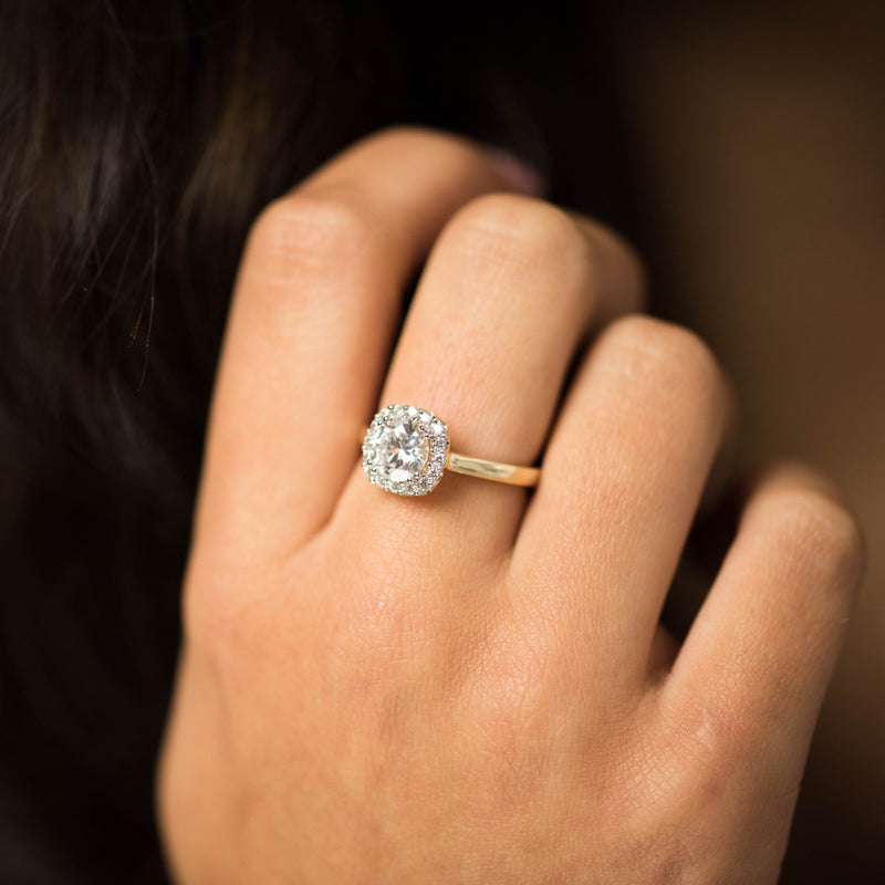 Yellow gold cubic zirconia halo