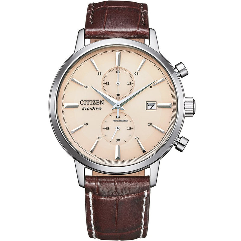 Citizen CA7061-26X Men's Chronograph Beige Dial and Brown Leather Strap Watch
