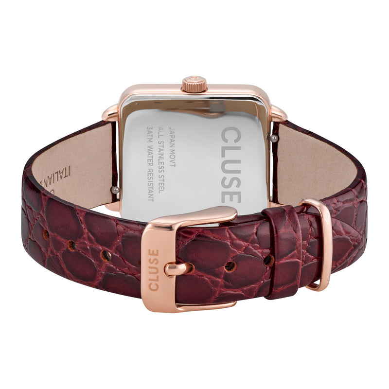 Cluse CW0101207029 La Tétragone Leather Red Alligator Rose Gold Colour Watch