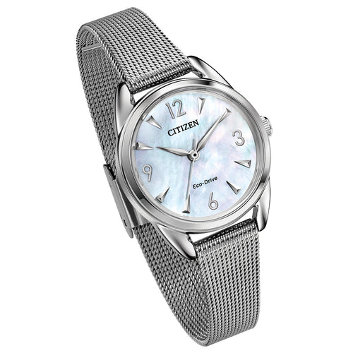 Citizen EM0680-53D Ladies Eco Drive Mother Of Pearl Dial Mesh Bracelet Watch