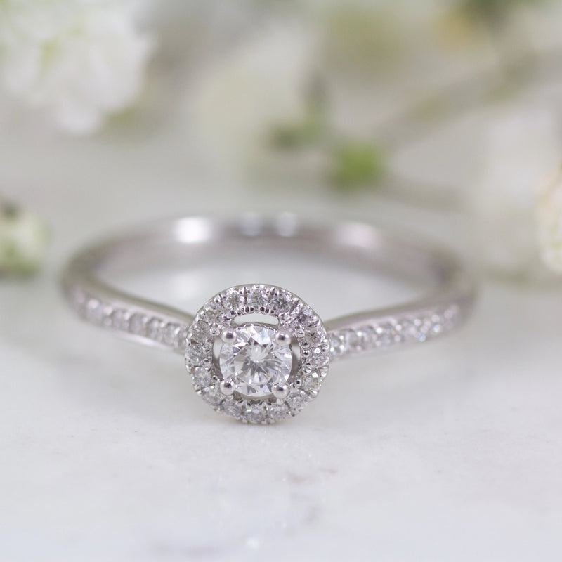 Camille 18ct white gold halo style engagement ring