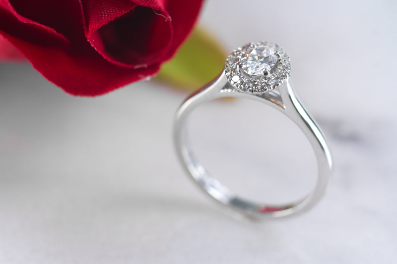 Ingrid 18ct oval diamond halo engagement