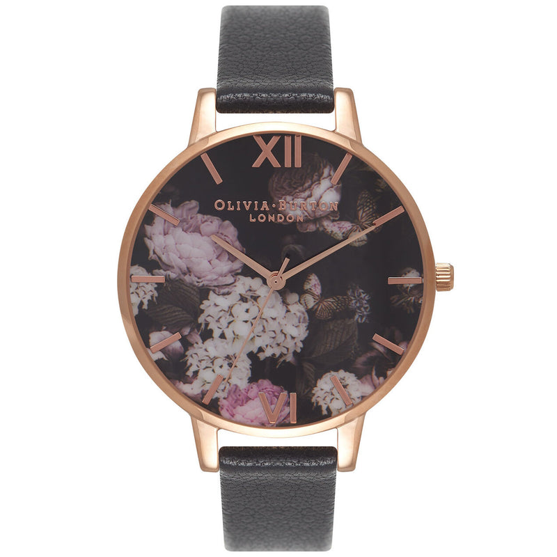 Olivia Burton OB15WG12 Signature Floral Black & Rose Gold Watch