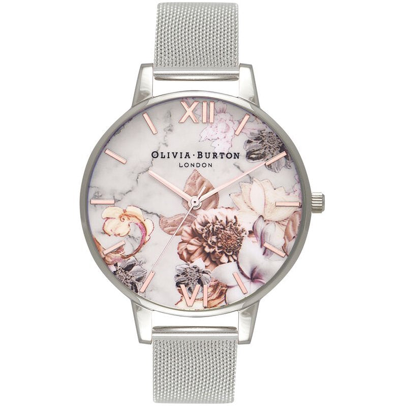 Olivia Burton OB16CS10 Marble Floral Rose Gold & Silver Mesh Watch
