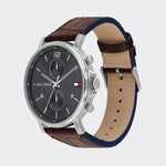Tommy Hilfiger Dress Watch With Brown Leather Strap - Brown/Silver