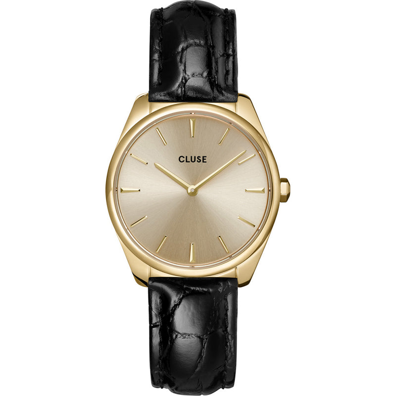Cluse CW11209 Women's Féroce Petite Black Leather , Gold Colour Watch