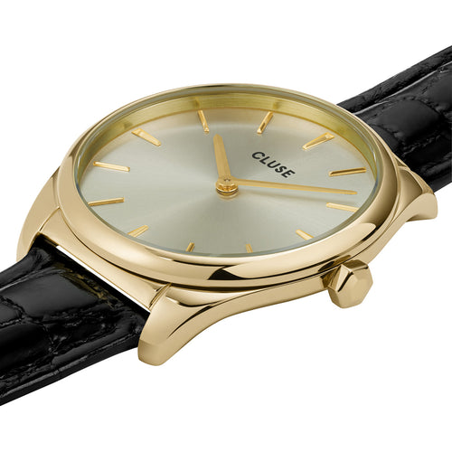 Cluse CW11209 Women's Féroce Petite Black Leather , Gold Colour Watch
