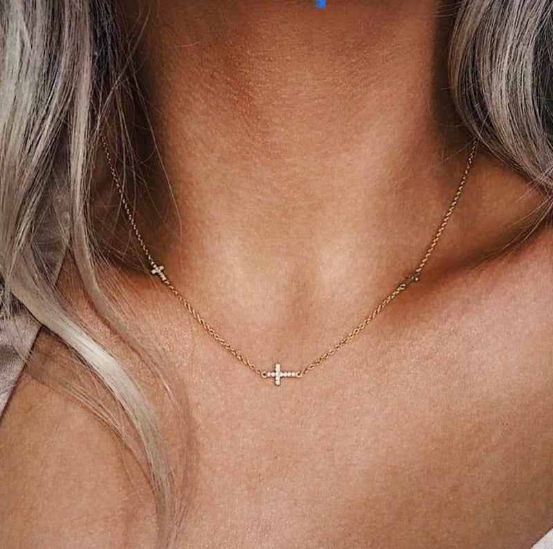 9 ct gold triple cross necklace